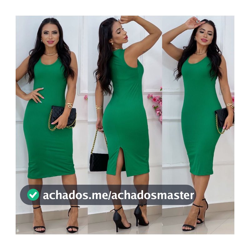 Vestido Feminino Canelado Regata com fenda