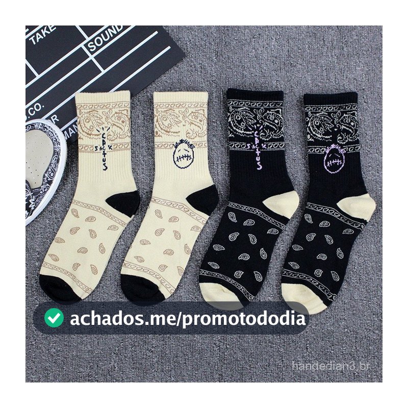 1 Par Travis Scott Meias Para Homens De Moda Casual Cacto Jack Bandanas Hip Hop Algodão Tubo De Tornozelo