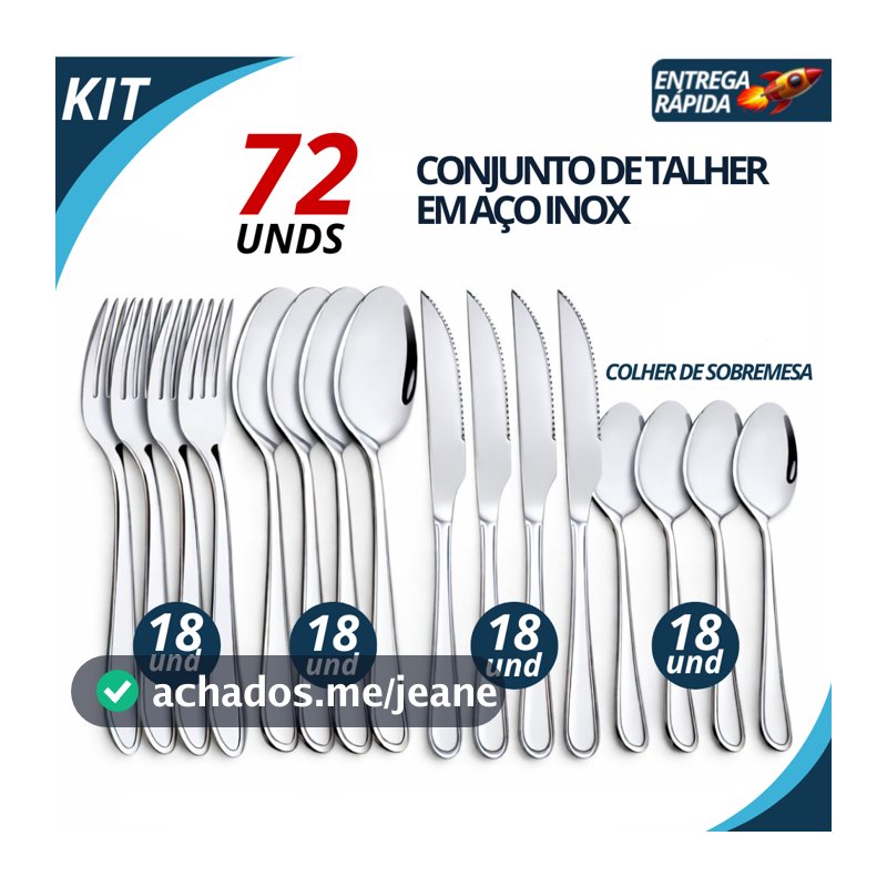 Kit Talheres 24/48/72 Peças Aço Inox Completo Faqueiro Jogo de Mesa Colheres Garfos Facas Alta Qualidade