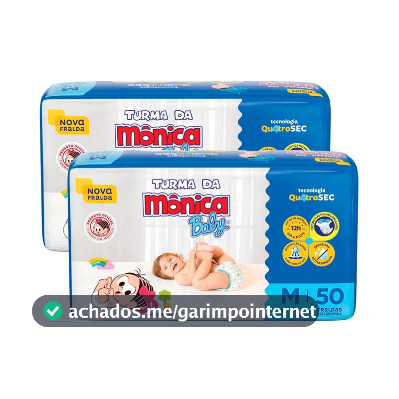 Kit 2 Fralda Infantil Turma da Mônica Baby Mega Tamanho M 50 Fraldas Descartáveis