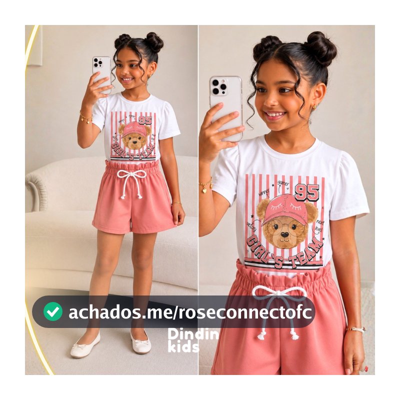 Conjunto Infantil Juvenil Menina Blusa Algodão + Short Alfaiataria Look Menina Fashion 6 ao 12 Anos