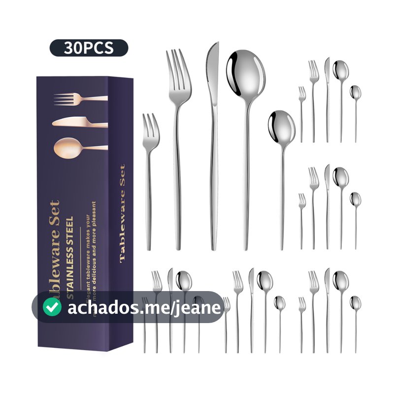Kit 30 Peças Talheres Inoxidável Prateados para Cozinha Suprimentos Domésticos