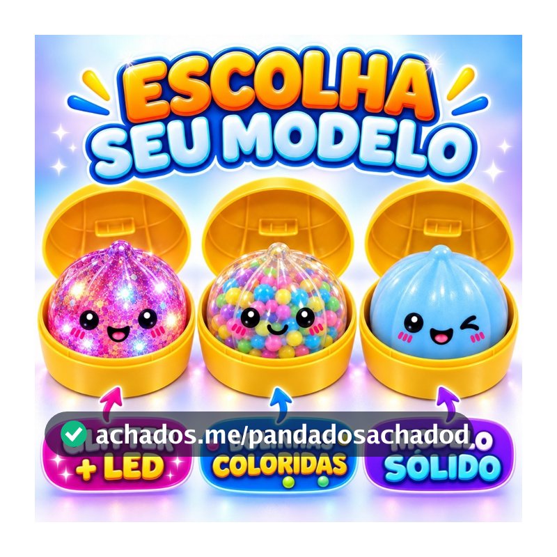 Squishy Bolinho Dumpling Raro Brilhante Glitter Led 9cm Anti Estresse Pãozinho Baozi