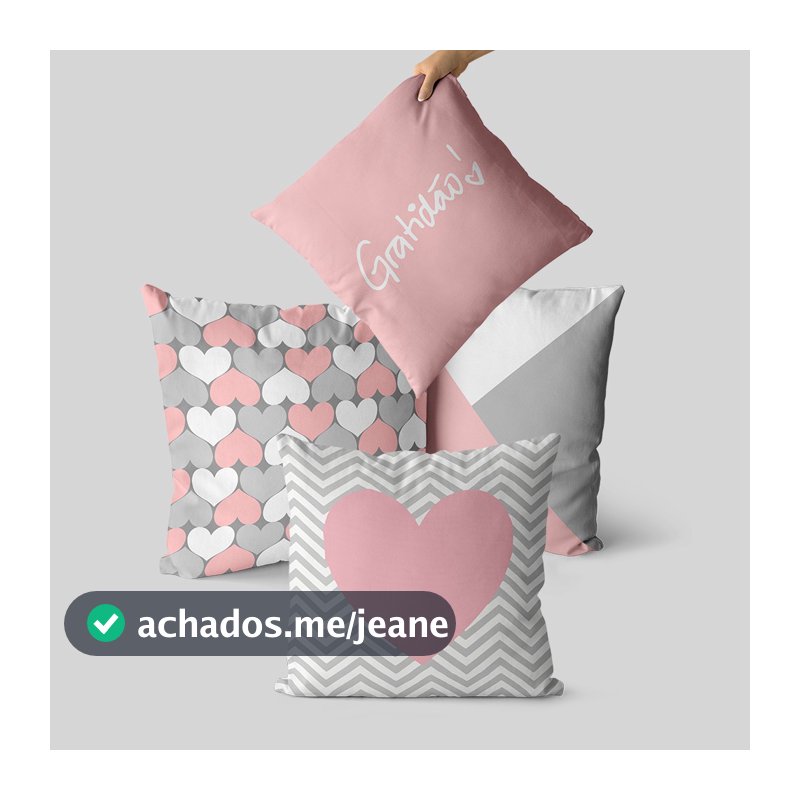 kit 4 capas de almofada GRATIdÃO rosa e cinza