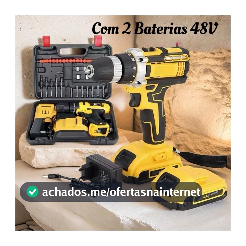 Parafusadeira Furadeira 48V 2 Baterias Com Maleta e Acessórios Completo