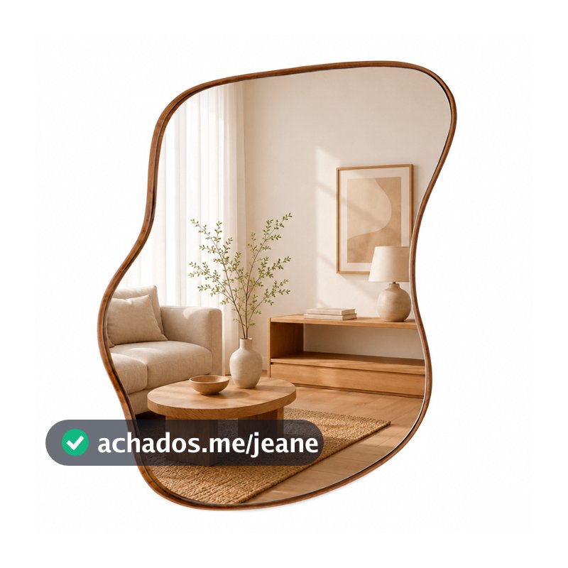 Espelho Slim 60X45 Assimétrico Moldura Amadeirada Cinamomo Orgânico Elegante Moderno Para Decoração