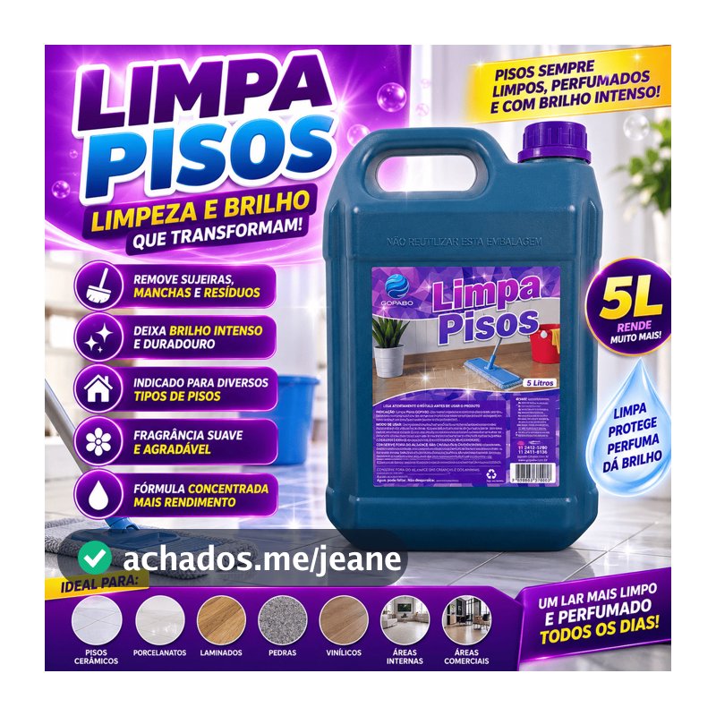 Limpa Piso Cerâmicas Azulejos Porcelanatos Profissional - 5 Litros