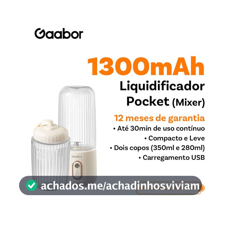 Gaabor Espremedor de frutas Mini portátil USB de bolso 350 ml + 280 ml 4 lâminas FP03T-WH01A