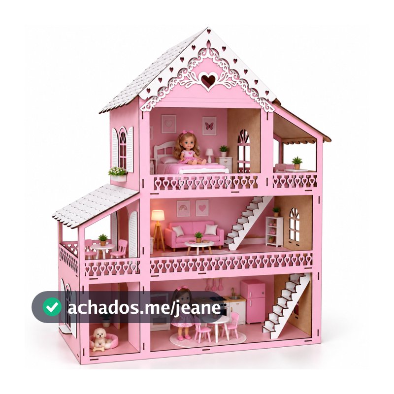 Casinha de Boneca Grande MDF Rosa 60x45x20cm Infantil