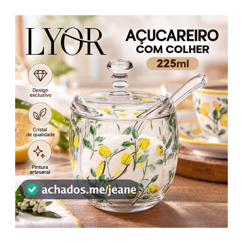 KIT AÇUCAREIRO DE CRISTAL LYOR SICILIANO PINTADO À MÃO COM COLHER E TAMPA 225ML JOGO CONJUNTO 1 2 OU 3 UNIDADES