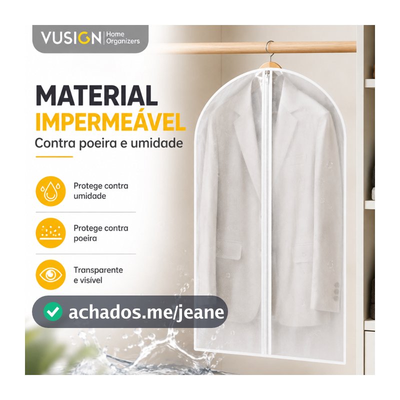 Kit 2 Capas Protetoras para Roupas Transparente com Zíper Antipoeira e Impermeável para Cabides