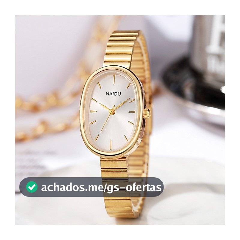 Relógio de Quartzo Feminino de Luxo, Oval, Moda, Mini, Caixa Pequena, Mostrador com Números Romanos, Pulseira de Metal