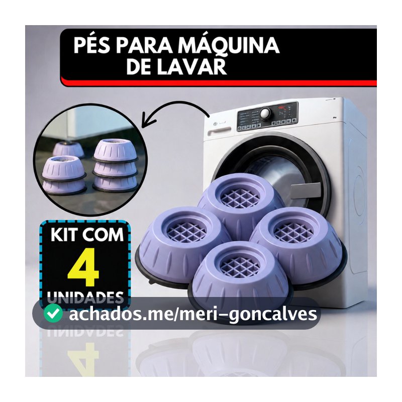 Kit Pés Para Maquina de Lavar Roupa Nivelador Moveis Mesa Geladeira Suporte Anti Vibração Almofada Sapata