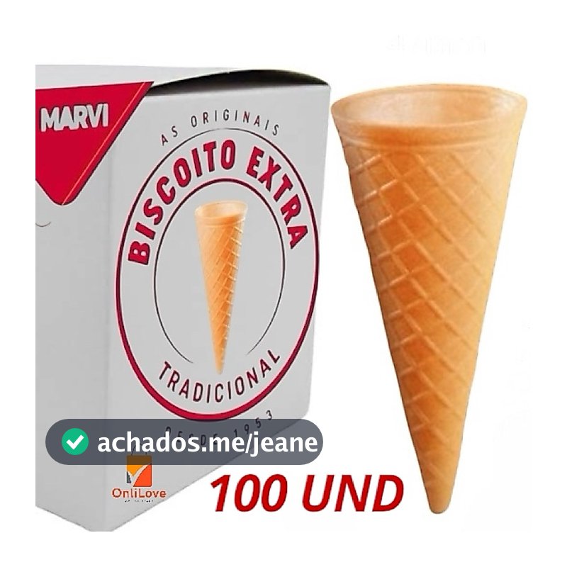 Casquinha Biscoito EXTRA Marvi Sorvete ou Cone C/ 100 und