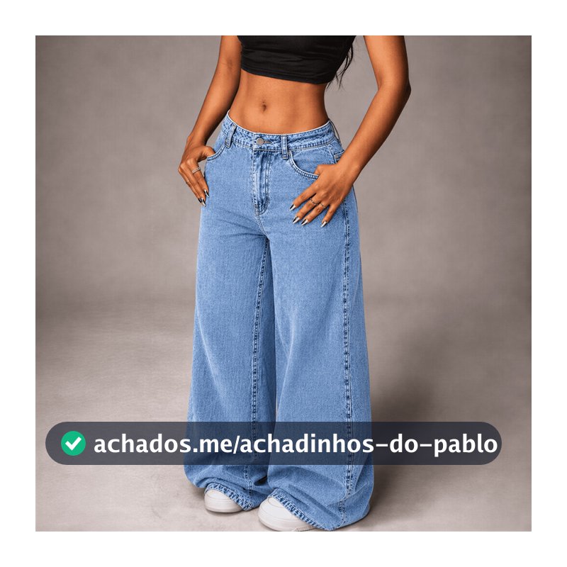 Calça Balão Jeans Feminina Baggy Wide Leg de Perna Larga Casual e Lavado para Mulheres