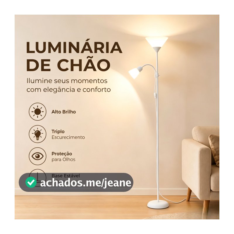 Luminária de Chão Dupla Cabeça Mãe e Filho, Soquete E27 Bivolt, Luz Ambiente e Leitura para Sala, Quarto e Escritório