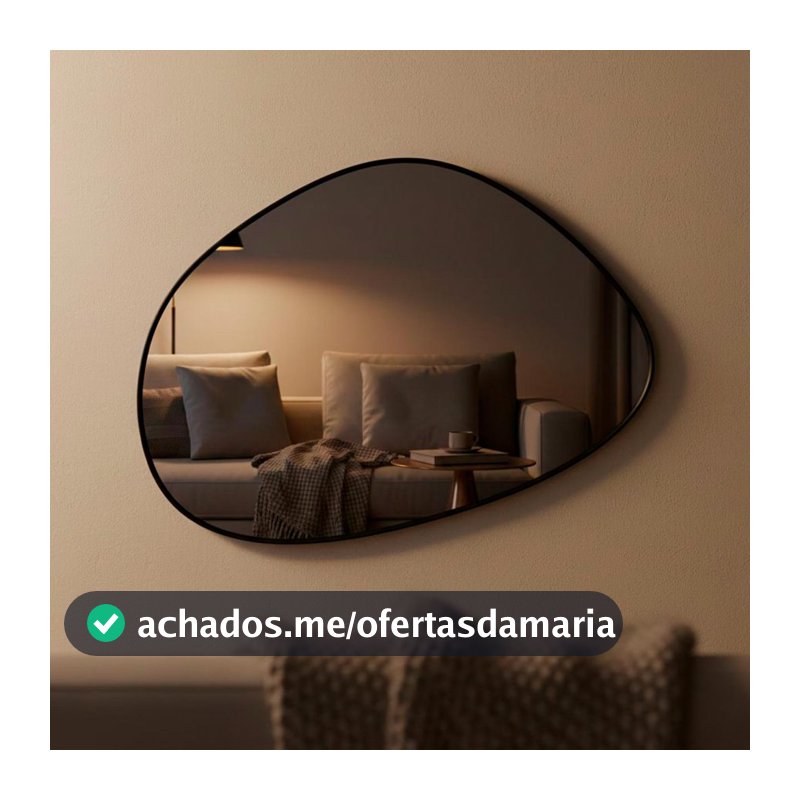 Espelho Orgânico Moderno Decoração Lavabo Banheiro 80x60cm c/ moldura em couro ecológico