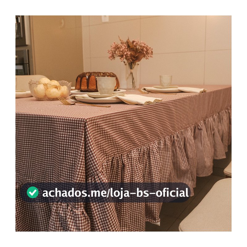 Toalha de Mesa com Babado Xadrez Vichy Estilo Farmhouse- Marrom