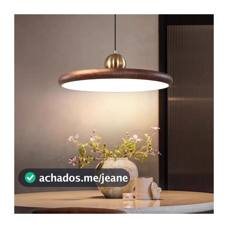 Lampu Gantung Ufo Lustre Sala Jantar Led Com Textura De Madeira De Nogueira Luminária Pendente Bar/ilha De Cozinha/café