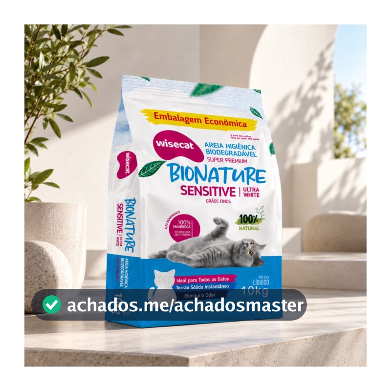 Areia Sanitária de Mandioca Wisecat para Gatos Grãos Finos Sensitive Bionature Biodegradável 10kg