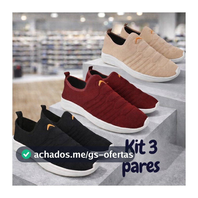 Kit 3 Pares Tênis Calce Fácil Adulto Feminino Unissex