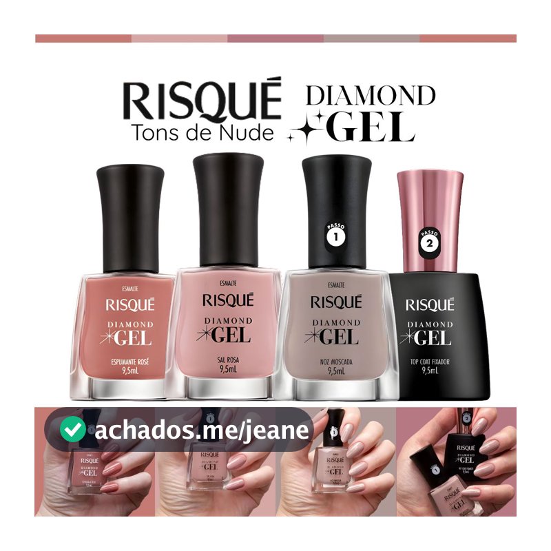 Kit 4 Esmaltes Risqué Diamond Gel Top Coat Fixador Tons Nude Rosado Esmalte Atacado Cremoso