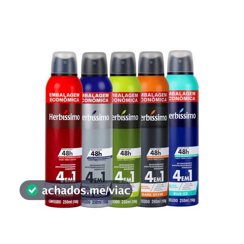 Kit Desodorante Antitranspirante Aerossol Herbíssimo 250ml  Embalagem Econômica - Fragrâncias Variadas (5 unidades)