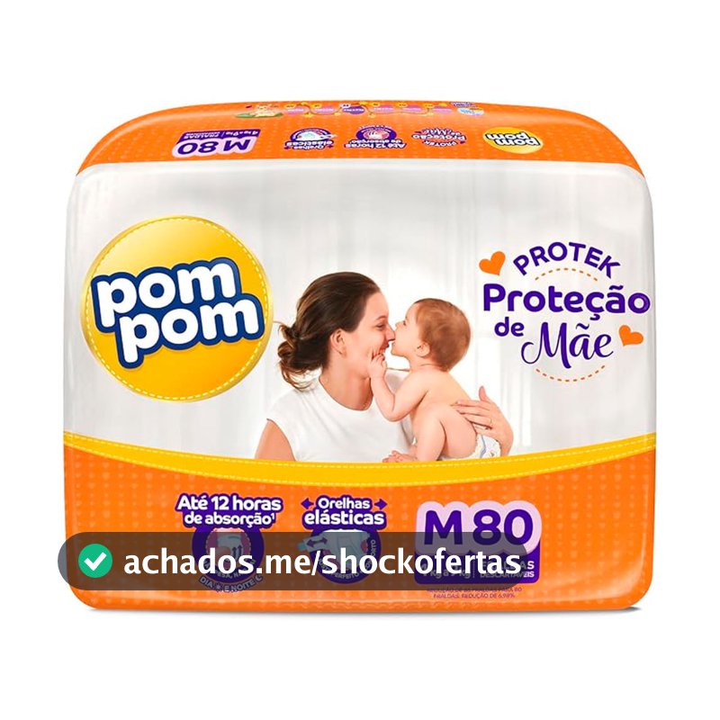 Fralda Descartável Pom Pom Protek Hiper M - 80 Unidades