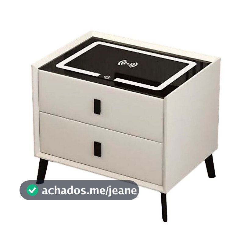 Mesa de Cabeceira Moderna Inteligente Com 2 Gavetas LED e Carregamento Sem Fio