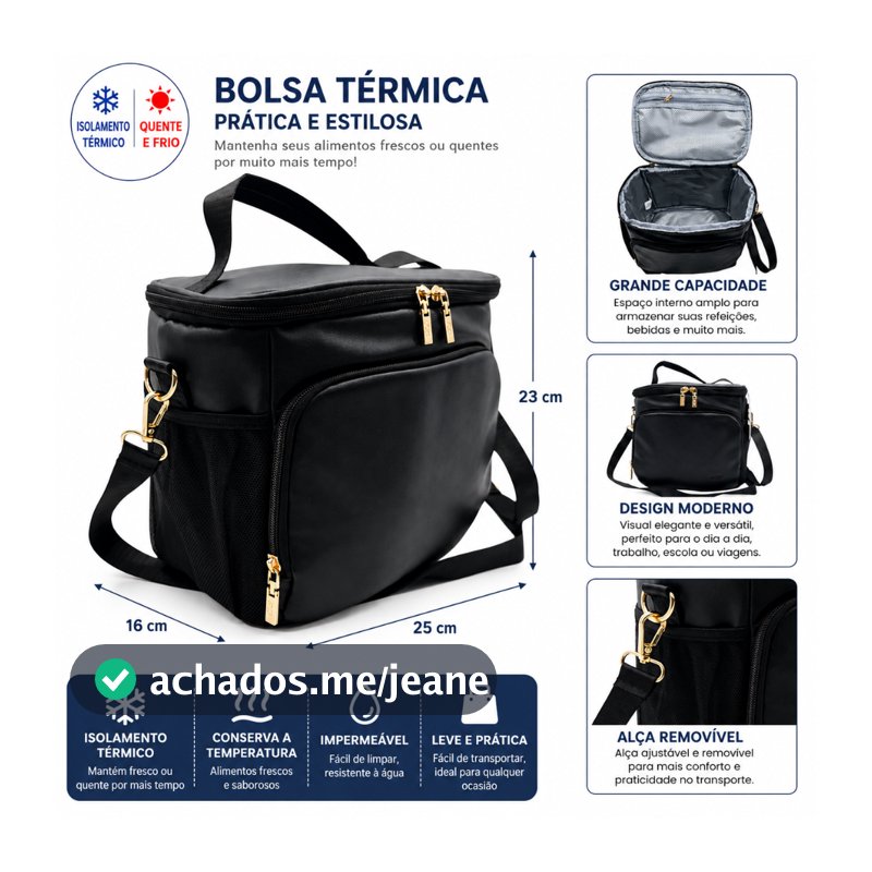 Bolsa Térmica Grande Porta Marmita Impermeável Lancheira Térmica Alça Ajustável 2 Tamanhos