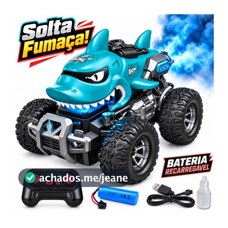 Carrinho Controle Remoto Recarregavel Tubarão Off Road Efeito De Fumaça