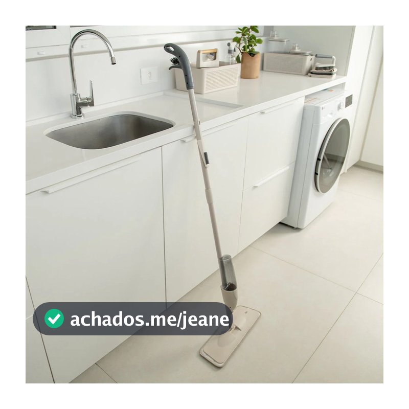 Mop Spray Rodo Esfregão Com Reservatório Água Refil Microfibra Limpeza Piso Linha Flow OU Bege