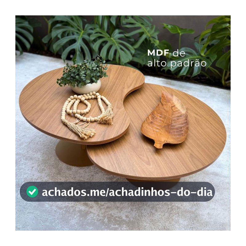 Kit 2 Mesas de Centro Orgânica Moderna Sala de Estar Madeira MDF Estrutura Metal Dourado Alto Padrão