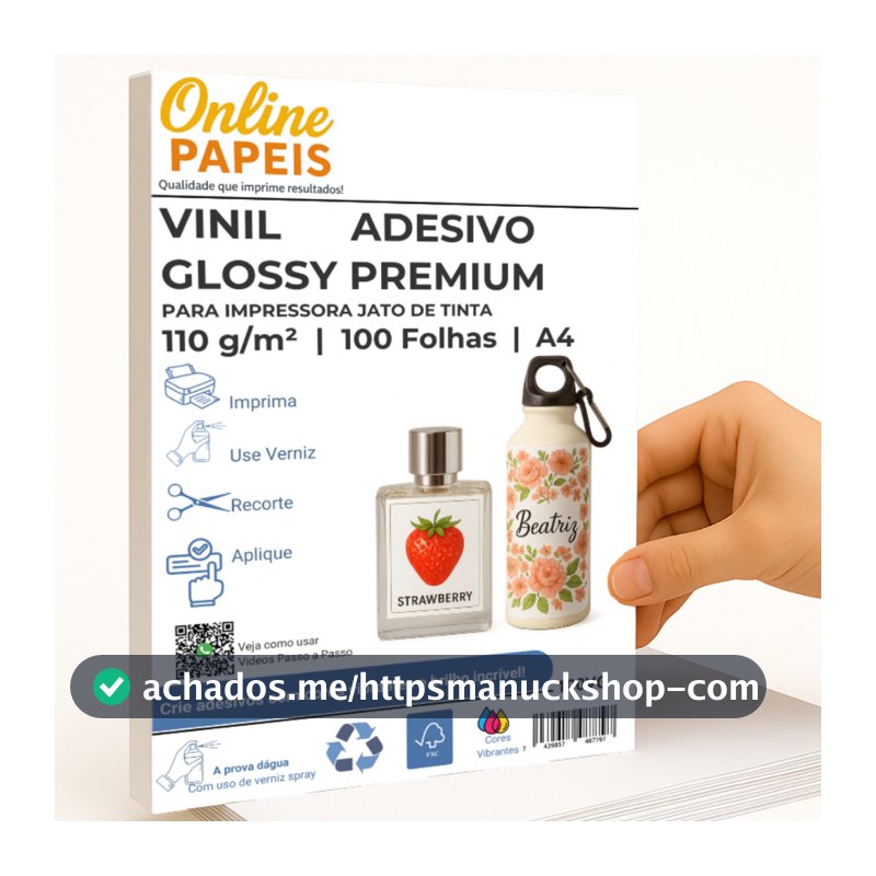 Vinil Adesivo Glossy A4 100 Folhas A Prova D'água Branco Impressora Jato de Tinta