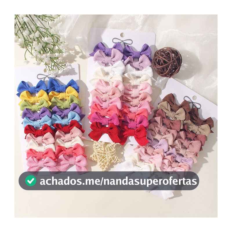 Kit 20 Laços de Cabelo Infantil Coloridos em Gorgurão, Presilhas Bico de Pato