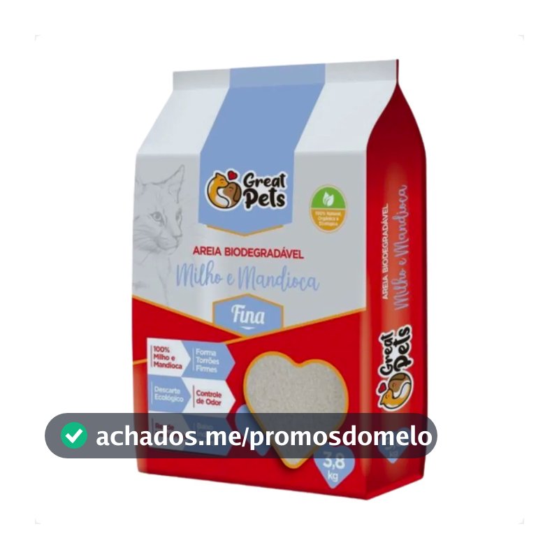 Areia Biodegradável Fina 3,8 Kg para Gatos - Great Pets