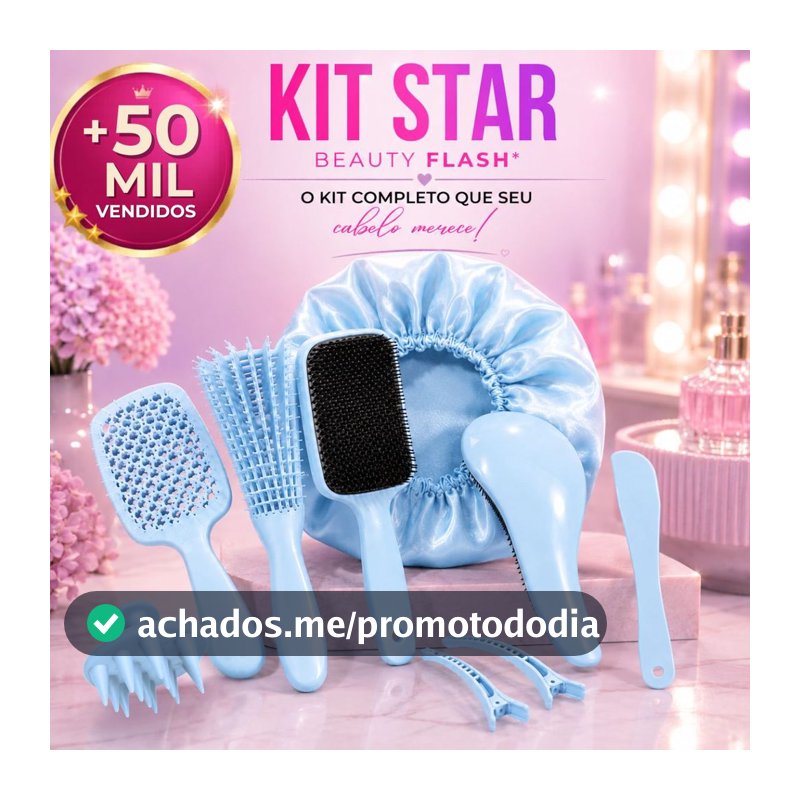 Kit 05 Escova Raquete Flex Escova Mágica e Polvo Massageador de Silicone Touca de Cetim Beauty Flash