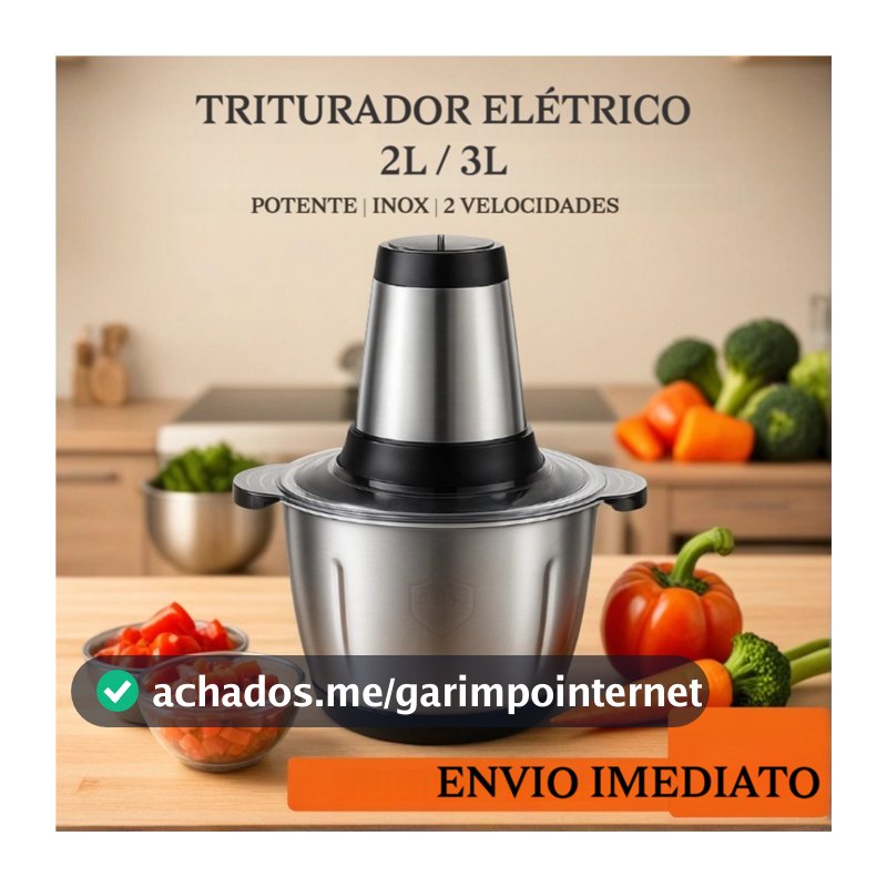 Triturador Processador Elétrico 2L / 3L Multifuncional  Seguro 110v / 220v Alimentos Carnes Legumes Aço Inox