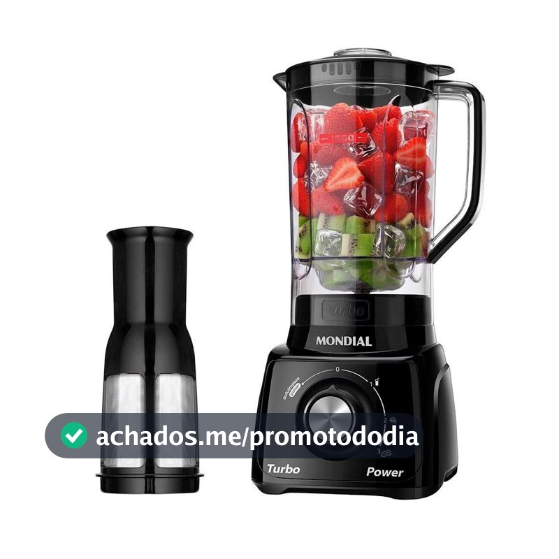 Liquidificador Mondial L-99 com Filtro - Copo Cristal, 3 Velocidades + Pulsar, 550W, Preto