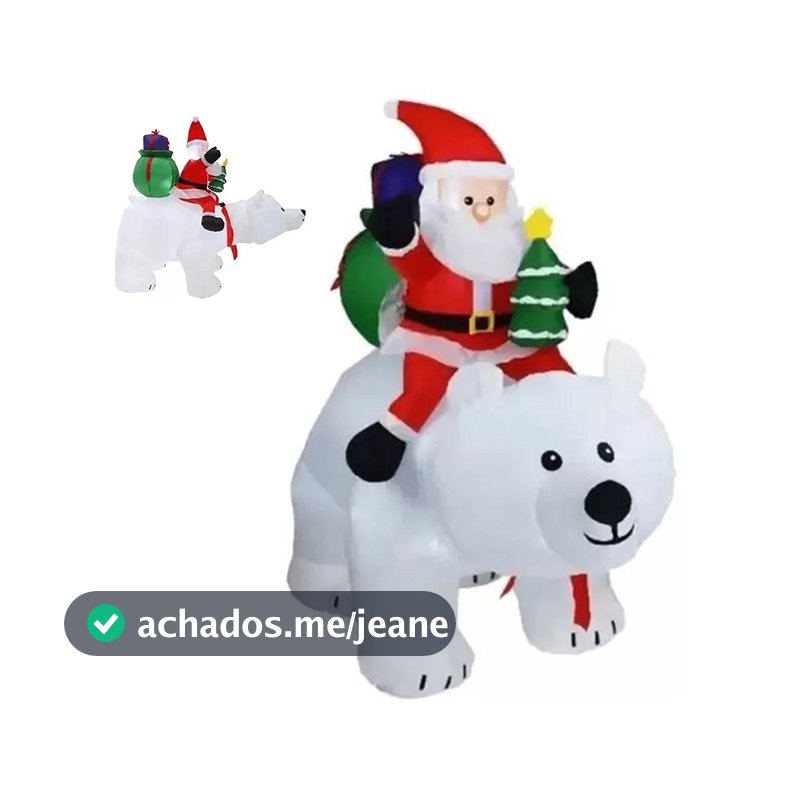 Papai Noel no Urso Polar Inflavel Natal Enfeite Natalino Decoraçao Casa Festa Familia Reuniao Jardim Shopping Empresa