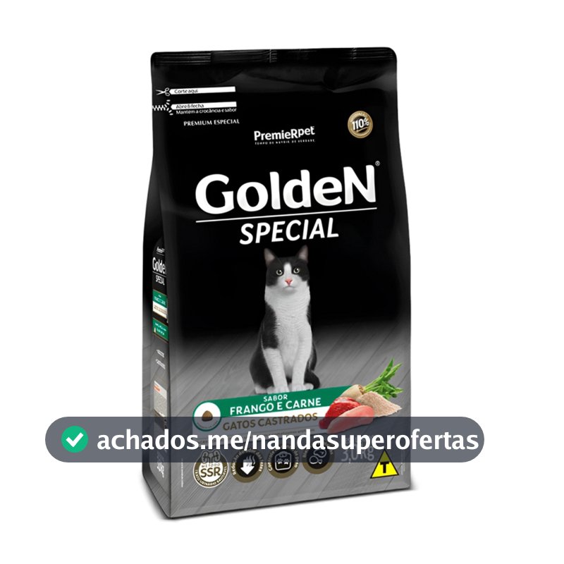 Ração Golden Gatos Special Carne e Frango Castrados 3kg