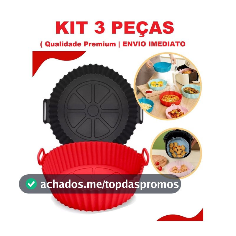 KIT 1 a 3 Forma De Silicone Para Air Fryer Forno Fritadeira Assadeira Reutilizável Antiaderente