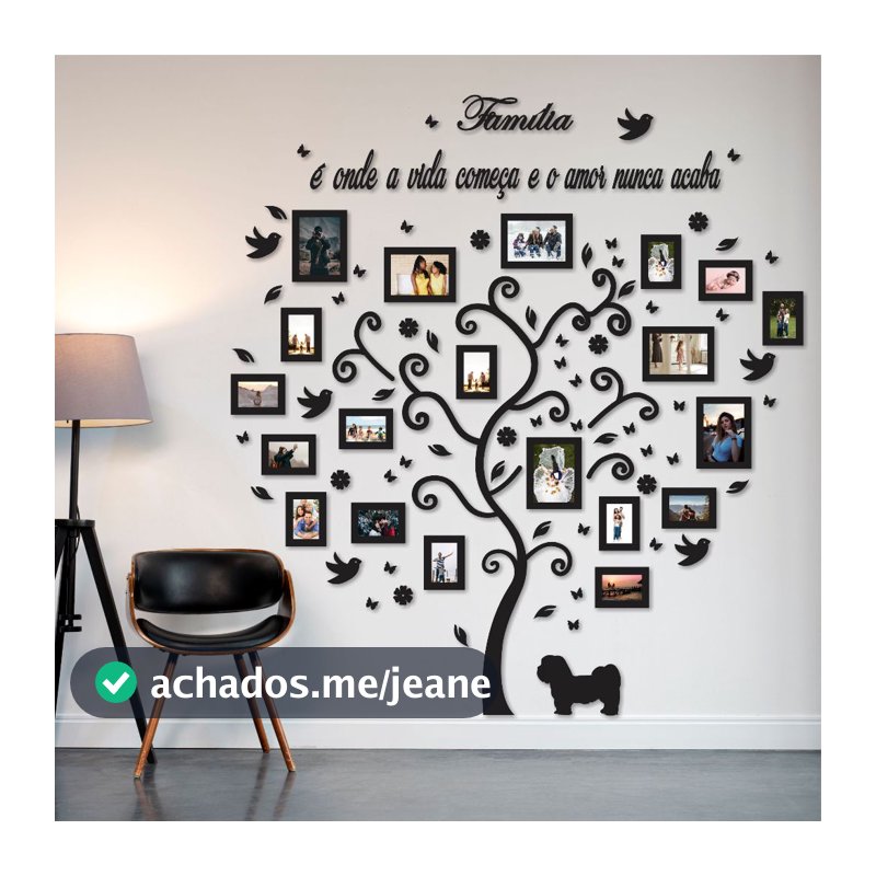 Árvore Genealógica 20 Porta Retratos Decorativos Mdf  Preto / Quadro Família G