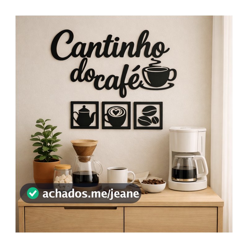 Kit Cantinho do Café e 3 Plaquinhas Em MDF Decoração Casa Cozinha