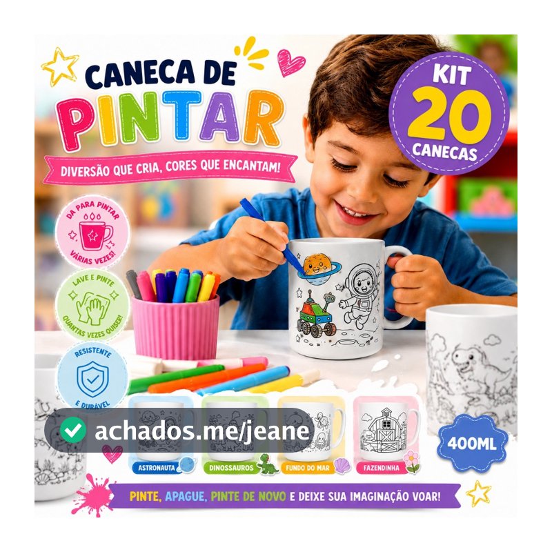Caneca de Colorir 20un Várias Estampas Lembrancinha Aniversário Crianças Infantil Educativo Escolar