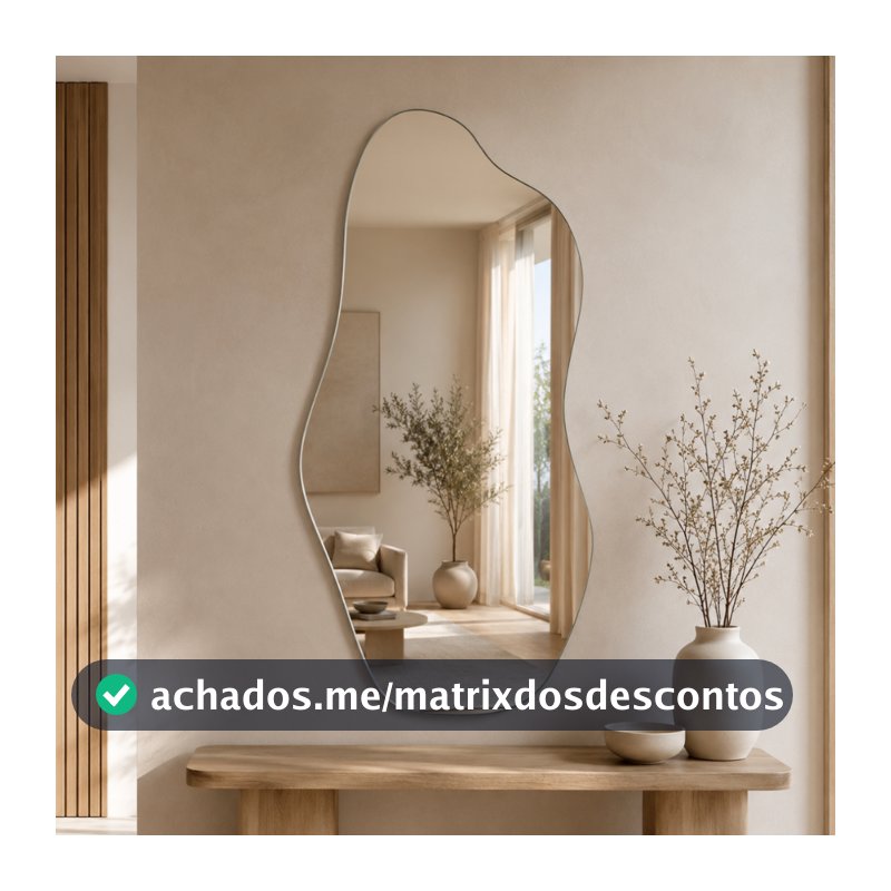 Espelho Mirano Orgânico Madrid 80x40cm Lapidado Grande Moderno Banheiro Lavabo Quarto Parede Luxo