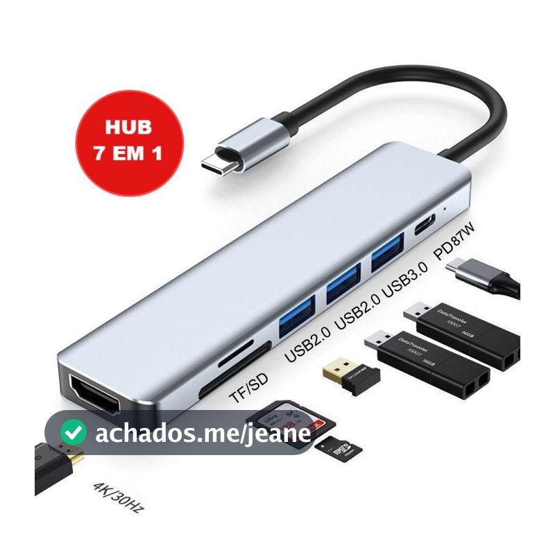 HUB 7 em 1 Tipo C USB HDTV 4K 30Hz Vídeo USB 3.0 USB 2.0 SD TF Cartão Slot Leitor de Dados USB-C