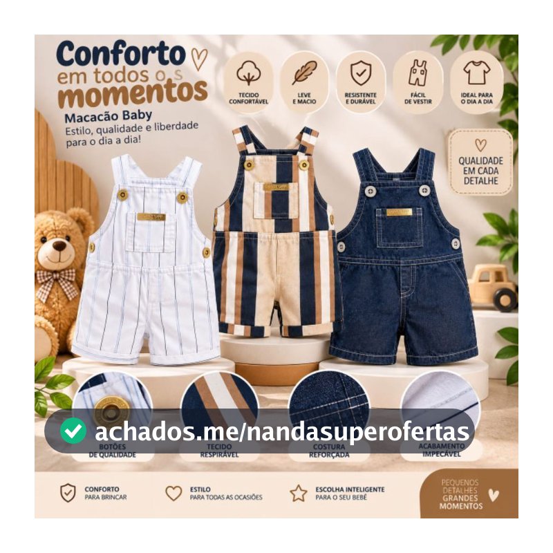 Jardineira Bebê Menino 3 a 6 Meses Macacão Infantil Curto Roupinha Masculina Verão Passeio Festa Confortável Estilo