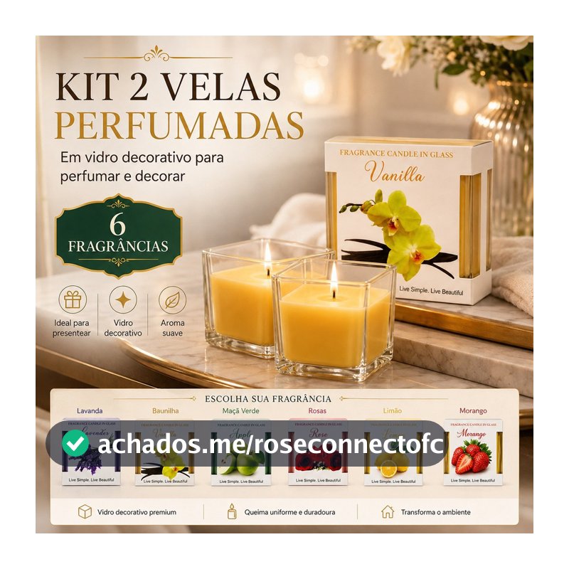 Kit 2 Velas Aromáticas Perfumadas em Vidro Decorativo para Sala Quarto Banheiro e Presente