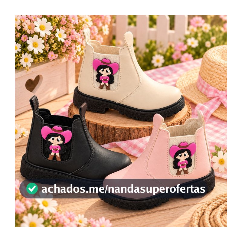 Bota Infantil Menina Boiadeira Botinha Tratorada Leve Confortável Dia das Crianças Macia Promoção